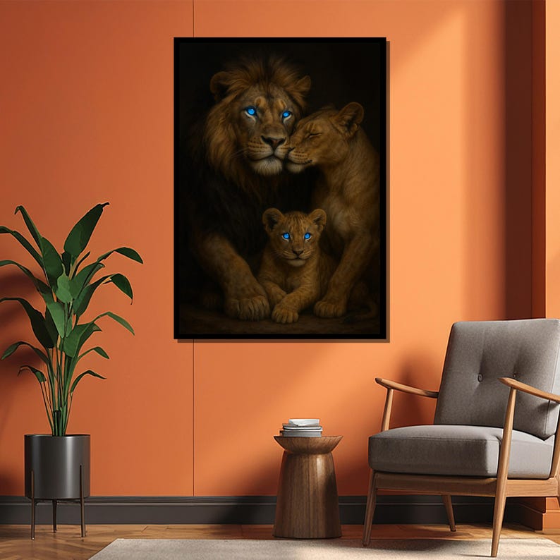 Lion Family Canvas Painting | Ready to Hang Wildlife Wall Art ...