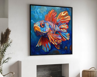 Vibrant Mandarin Fish in Bold Colors - Stunning and Energetic Canvas Painting for a Unique and Artistic Gift