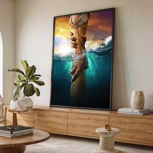 Jesus Rescuing Hand Canvas Painting – Christian Wall Art, Faith and Salvation, Inspirational Jesus Wall Decor, Ready to Hang, Religious Gift