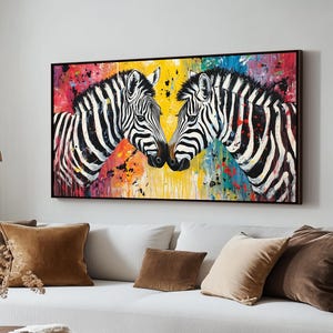 Colorful Zebras Canvas Painting - Abstract Animal Art Gift for Modern Home Decor