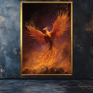 Phoenix Canvas Painting, Fire Bird Wall Art, Mythical Rising Phoenix Decor, Fiery Fantasy Artwork, Powerful Rebirth Art Gift
