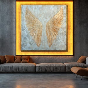 Gold Angel Wings Canvas Painting, Elegant Feather Wall Art, Modern Canvas Decor, Angel Canvas, Luxury Living Room Artwork, Unique Gift