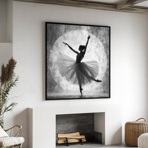 Graceful Ballerina in Motion – Elegant Black and White Canvas Painting, Perfect Gift for Dance and Art Enthusiasts