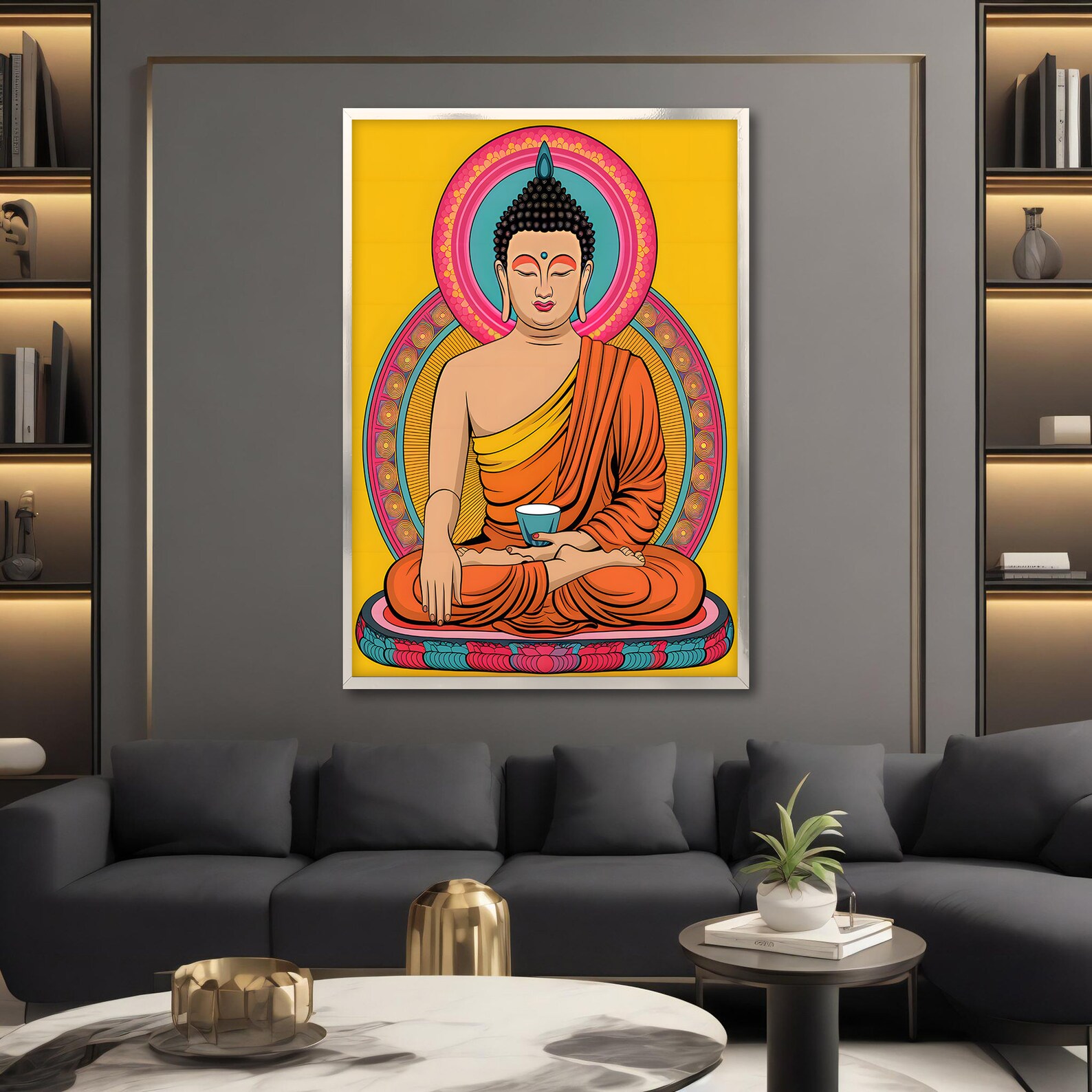 Colorful Buddha Canvas Painting, Spiritual Meditation Wall Decor, Zen ...