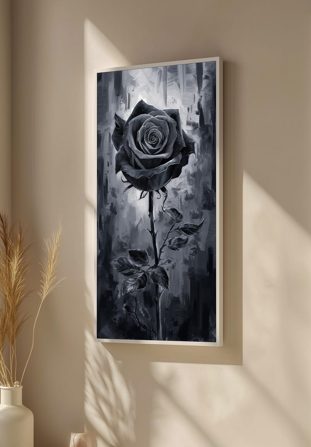 Monochromatic Rose Canvas Painting - Elegant Black and White Floral Art ...