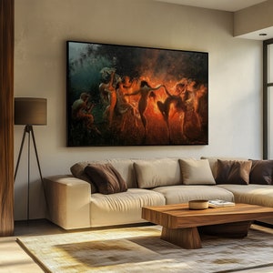 Joseph Tomanek&#39;s &#39;Fire Dance&#39; – A Surreal Canvas Painting Gift Showcasing Passionate Dance Around a Mystical Fire