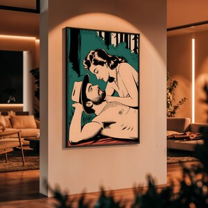 Red-Hot Romance: A Passionate Embrace in the Heat of Desire - Sensual Canvas Painting, A Perfect Gift for Lovers