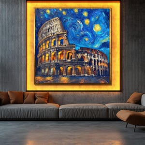 Kolosseum Leinwand Gemälde im Sternennacht Stil, Rom Architektur Wandkunst, Van Gogh inspirierte Stadtbild für Geschenk und Wohnkultur