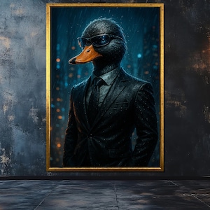 Cool Duck in Suit Canvas Painting - Ready to Hang Urban Animal Wall Art - Gift for Modern Home Decor
