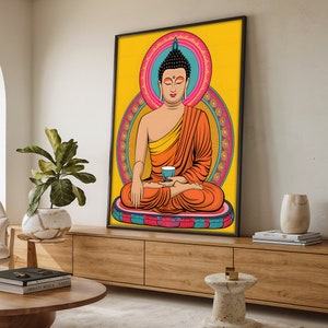 Peinture colorée de toile de Bouddha, décoration murale de méditation spirituelle, toile bouddhiste zen, art mural de Bouddha sacré, prête à accrocher, cadeau unique