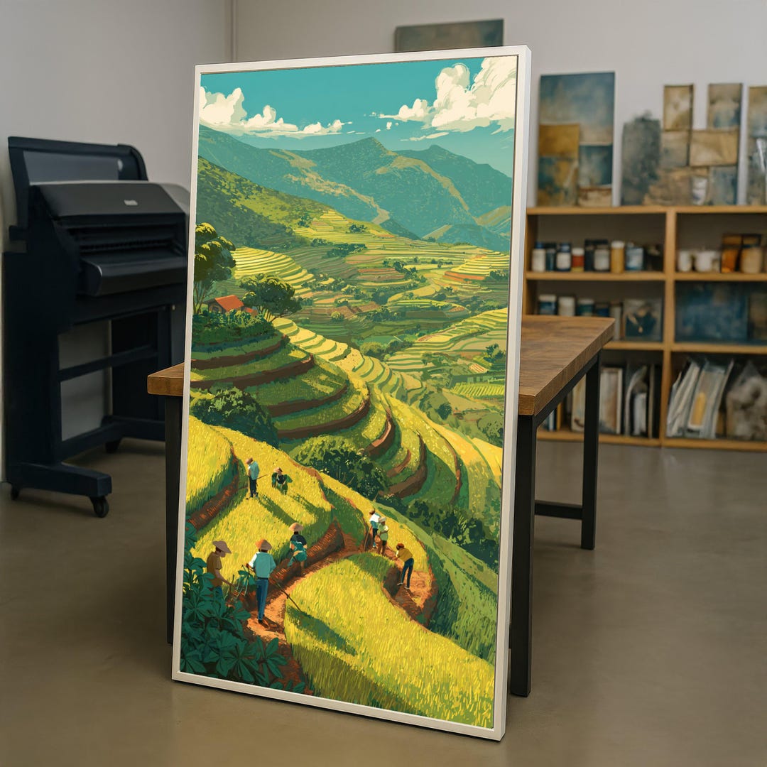 Cagbas Rice Field Vibrant Terraced Rice Fields Canvas, Asian Landscape Wall Art, Rural ...