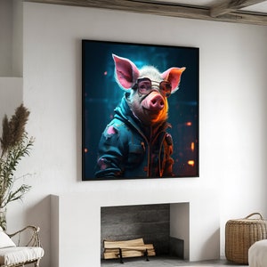 Funky Pig in Cool Shades - A Quirky and Modern Canvas Painting Perfect as a Fun and Unique Gift for Animal Lovers
