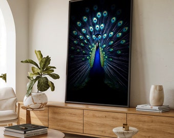 Majestic Peacock Canvas Wall Art – Vibrant Blue Feathers & Elegant Design, Ready to Hang, Stunning Wildlife Decor, Perfect Gift