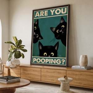 Funny Black Cat Bathroom Canvas Art, Humorous Cat Wall Decor, &quot;ARE YOU POOPING?&quot; Canvas Print, Ready to Hang, Cute Cat Lover Gift