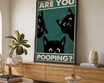 Funny Cat Reading Newspaper On Toilet Canvas Art - 12x16 Inch Bathroom Wall Decor Print