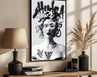 Graffiti Medusa Canvas Painting - Bold Fusion of Mythology and Urban Art for Unique Home Décor and Gift Option