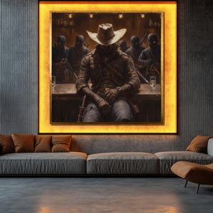 Mysterious Cowboy Canvas Painting, Western Outlaw Wall Art, Rustic Home Decor, Dark Wild West Art, Vintage Western Art Gift