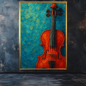 Violin Canvas Painting, Music Wall Art, Ready to Hang Colorful Abstract Decor, Elegant Gift for Music and Art Lovers