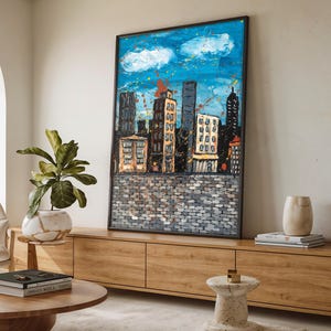Abstraktes Stadtbild, moderne Kunst, moderne Kunst, lebendige Skyline, moderne Kunst, moderne Kunst, einzigartiges Geschenk
