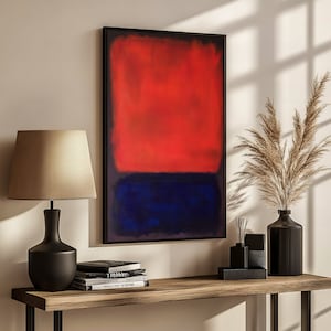 Mark Rothko’s Bold Red and Deep Blue Abstract Canvas Painting - A Striking and Energetic Gift for Modern Art Enthusiasts