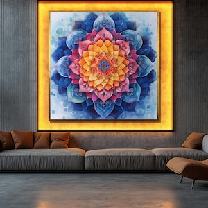 Colorful Mandala Canvas Painting, Spiritual Wall Art with Lotus Flower Design, Mandala Canvas, Boho Meditation Gift for Home Decor