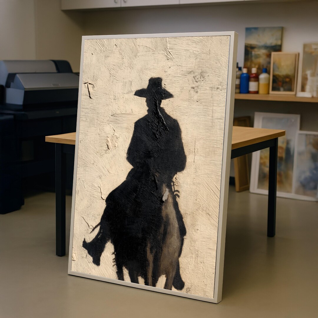 Cowboy Shadow Silhouette Canvas, Western Rider Wall Art, Rustic ...