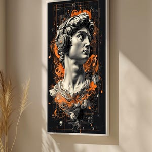 Renaissance Meets Modern Canvas Painting – David with Headphones Art Gift for Music and Art Lovers