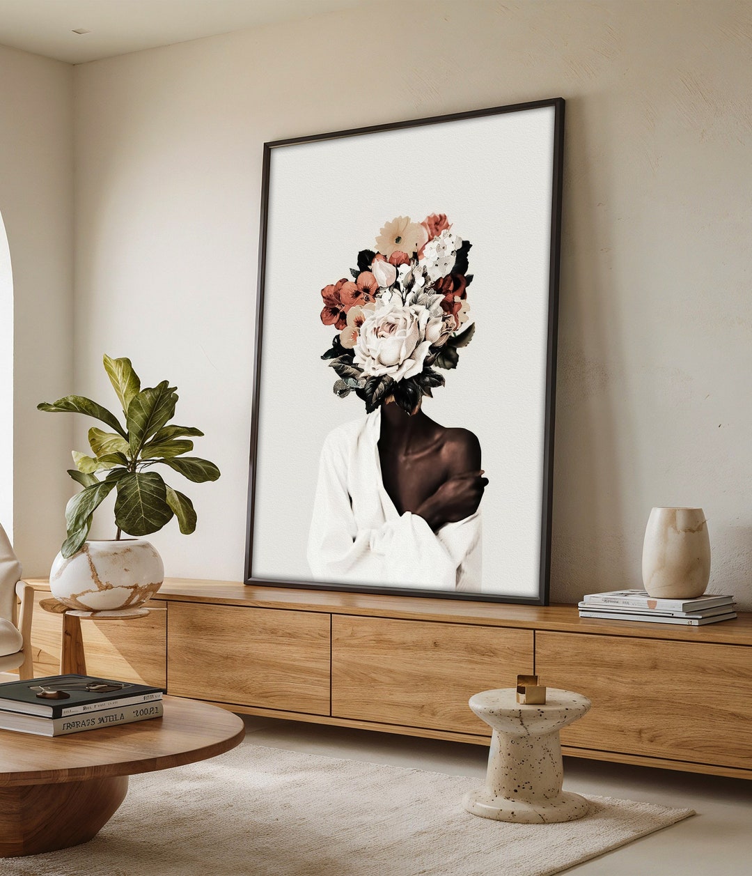Elegant Black Woman Floral Head Canvas Art, African American Wall Art ...