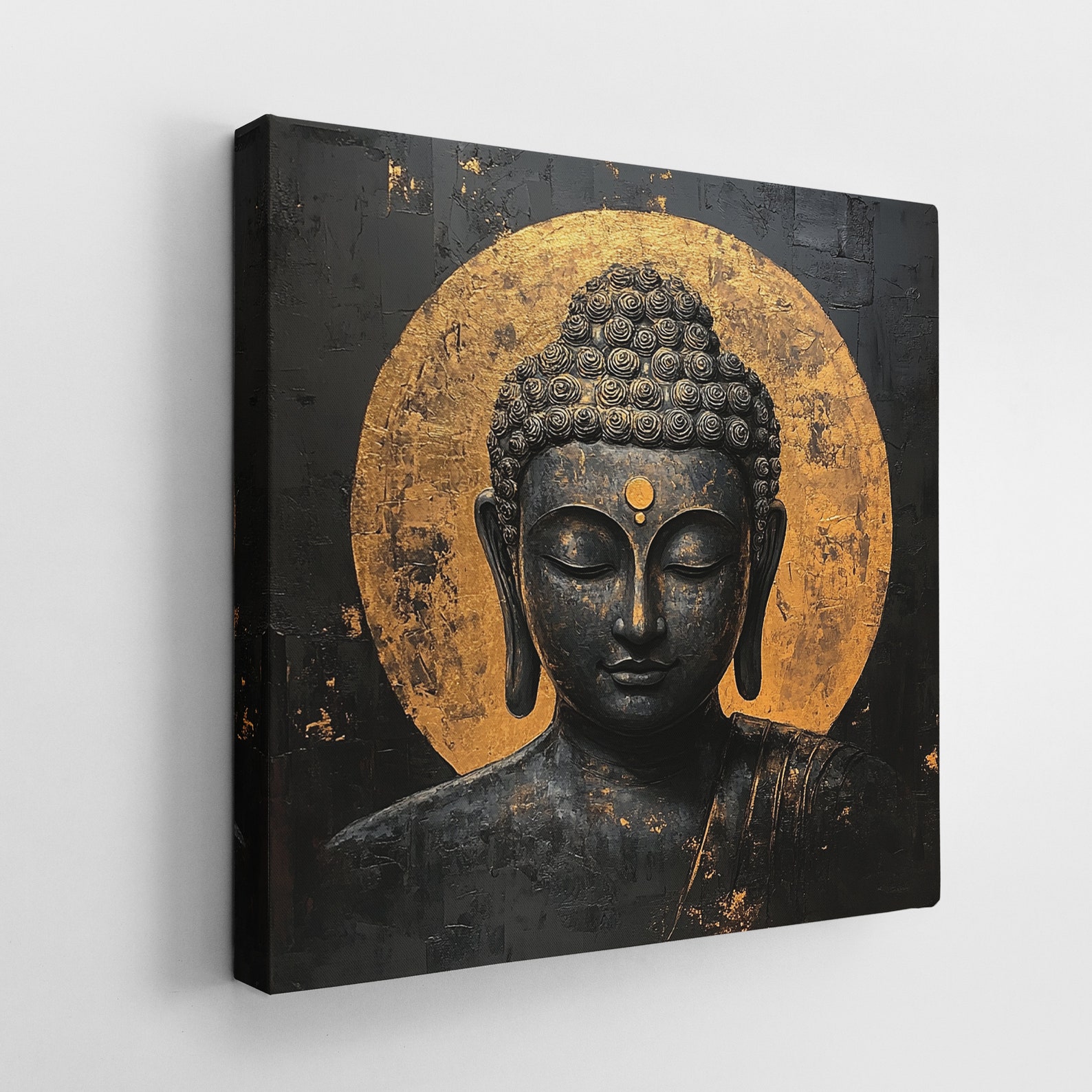 Black and Gold Buddha With Radiant Halo – Elegant Canvas Painting for ...