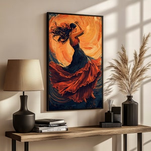 Flamenco Dancer in a Fiery Red Dress - Vibrant Canvas Painting, Perfect Gift for Dance and Art Enthusiasts