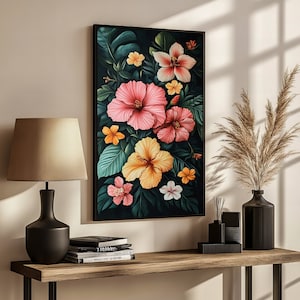 Tropical Hibiscus Canvas Painting – Vibrant Floral Art for Home Decor, Perfect Gift for Nature and Flower Lovers