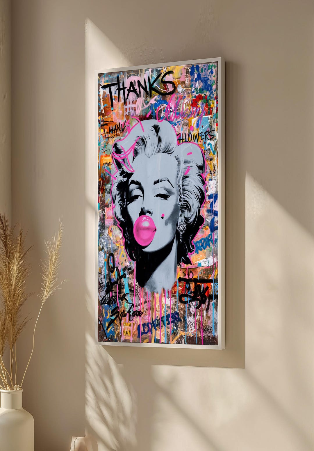 Marilyn Monroe Graffiti Pop Art Canvas Painting - Vibrant Urban Street ...