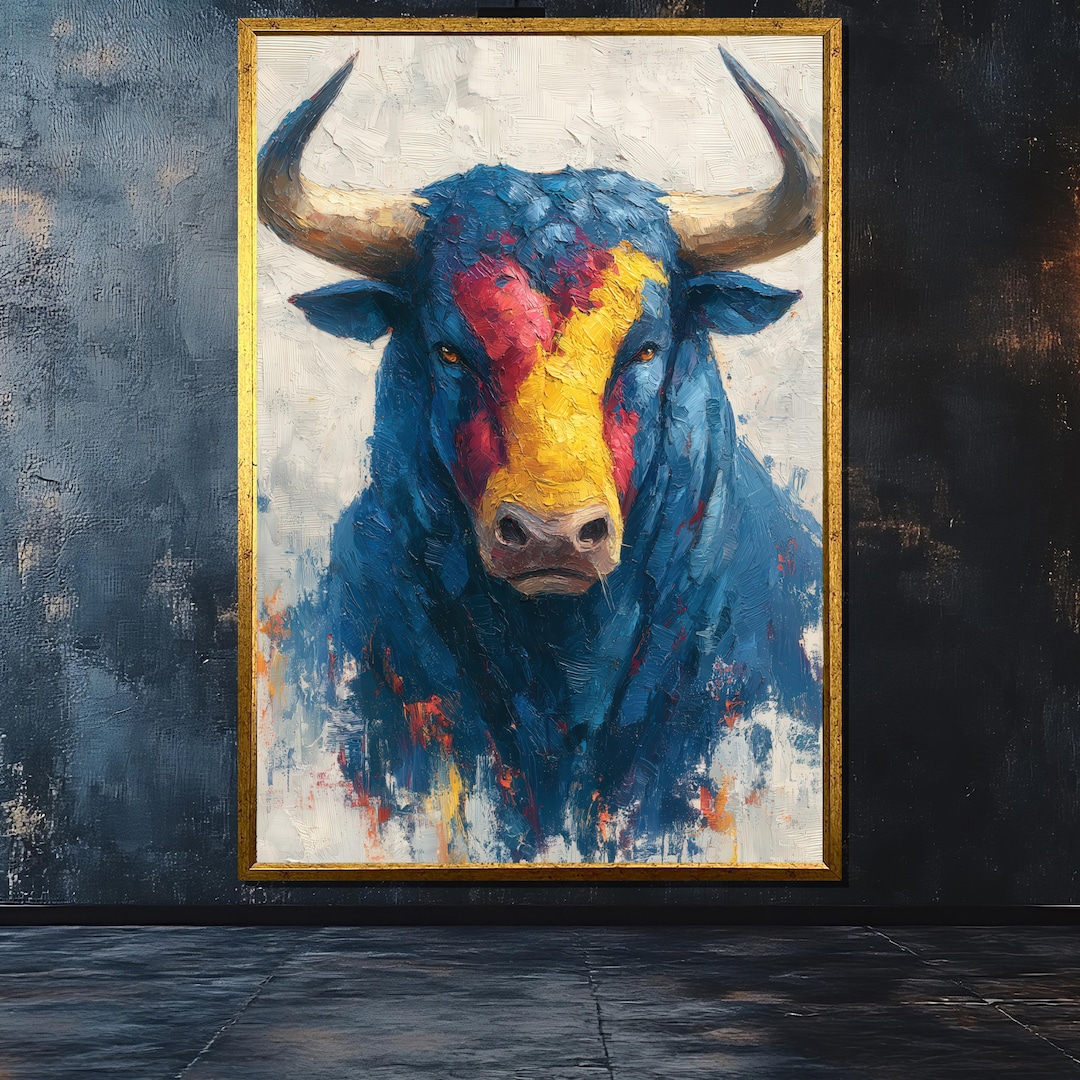 Colorful Bull Canvas Painting, Bold Animal Wall Art, Modern Abstract ...