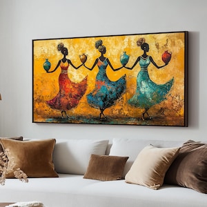 Dipinto su tela di donne africane colorate - Regalo di arte tribale vibrante per l'arredamento della casa