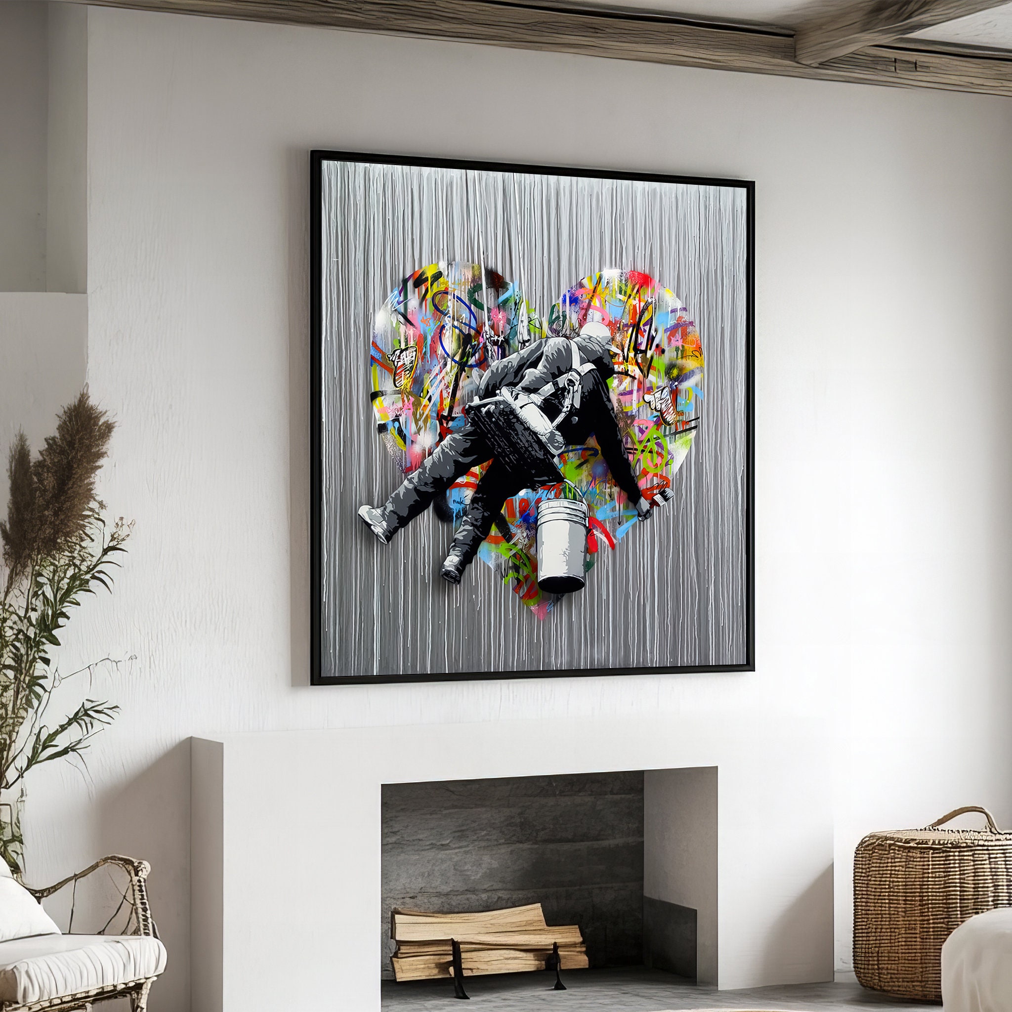 Heart Graffiti Banksy Canvas Painting - Colorful Gift for Art and Urban Style Lovers