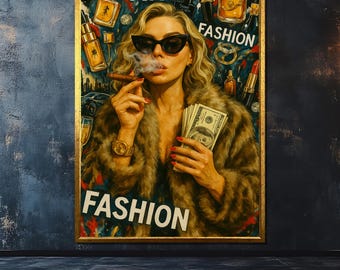 Luxury Fashion Canvas Painting, Glamorous Woman Pop Art Wall Decor, Ready to Hang Bold Modern Art, Stylish Gift for Art Lovers