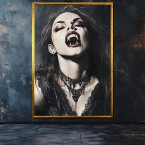 Gothic Vampire Canvas Painting, Dark Fantasy Wall Art, Horror Aesthetic Decor, Female Vampire Portrait, Large Spooky Artwork, Gift Idea