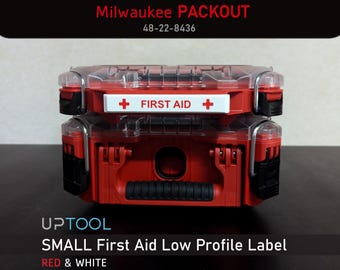 Milwaukee Packout Low Profile First Aid Handle Labels SMALL Low- Profile Compact Organizer Red and White  - 48-22-8436