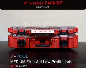 Milwaukee Packout Low Profile First Aid Handle Labels MEDIUM Low-Profile Organizer Red and White- Personalized for 48-22-8431