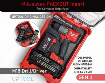 Milwaukee Packout M18 Drill/Driver (Gen3) Insert Personalized for Compact Organizer 48-22-8435 Tool AUS M18FPD2-0 US 2803-20