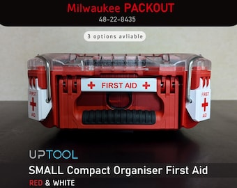Milwaukee Packout Compact Organizer First Aid Latch Pair/Handle Label SMALL Red and White - 48-22-8435