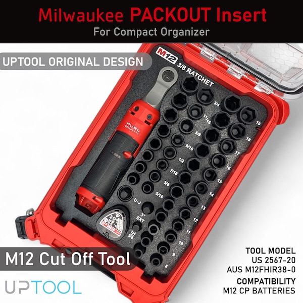 Wkładka z grzechotką Milwaukee Packout M12 3/8 do organizera kompaktowego 48-22-8435 Tool Aus M12FHIR38-0 US 2567-20