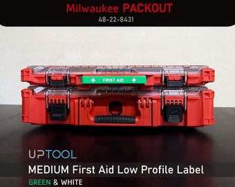 Milwaukee Packout Low Profile First Aid Handle Labels MEDIUM Low-Profile Organizer Green and White- Personalized for 48-22-8431