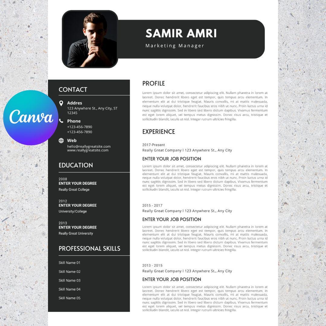 Black White Minimalist Resume Template Canva | Modern Professional CV ...