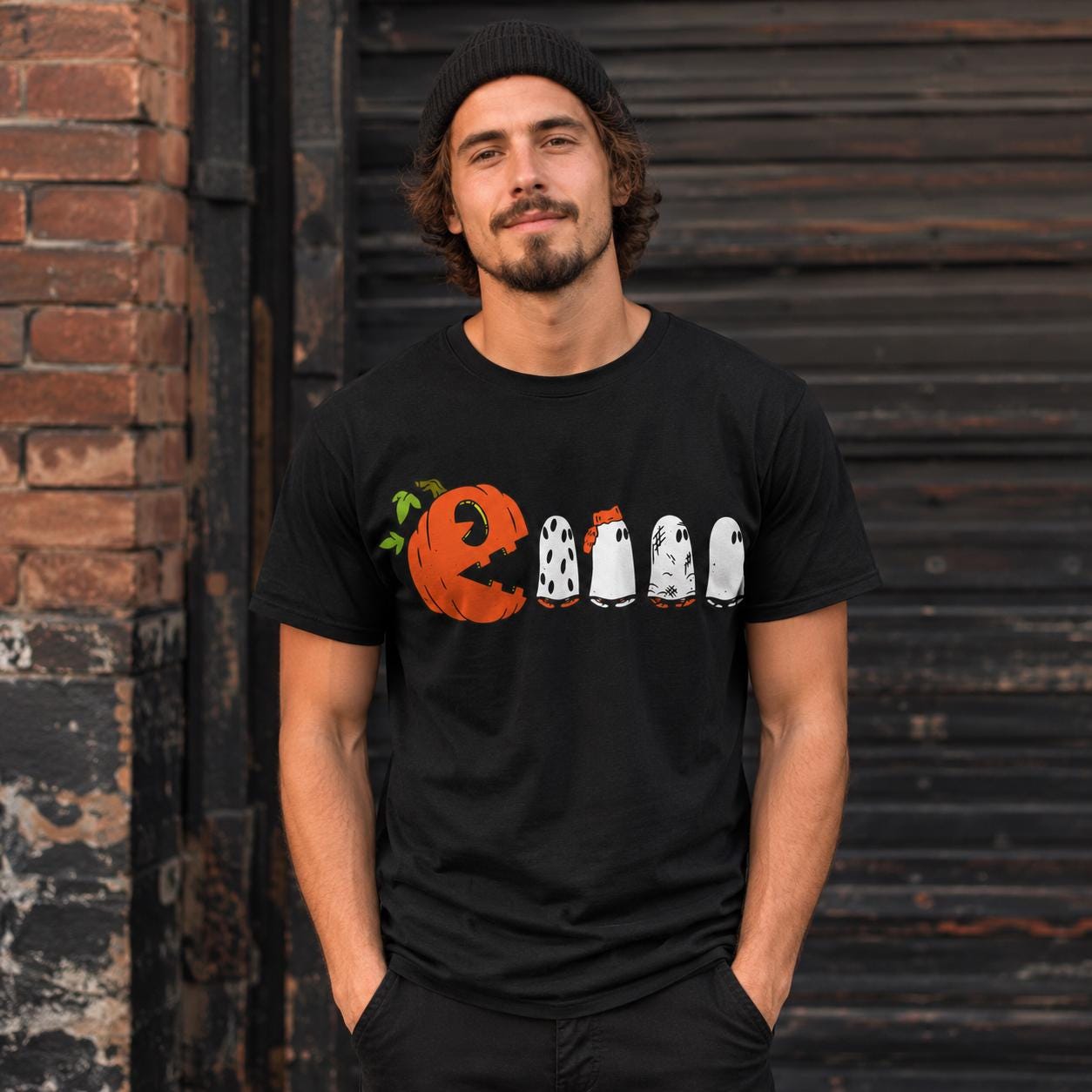 Kids Halloween Pacman Shirt with Pumpkin and Ghosts Design, Soft Cotton Tee for Fall Fun
