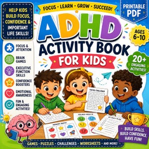 ADHD Activity Book for Kids | Focus & Attention Workbook | Executive Function Activities | Brain Games | Printable PDF
