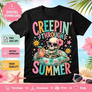 Summerween PNG, Creepin Through Summer Skeleton Design for Spooky Shirts