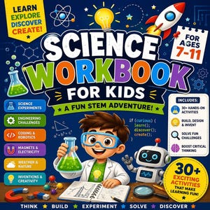 Science Workbook for Kids, Printable STEM Activities PDF for Ages 7-11