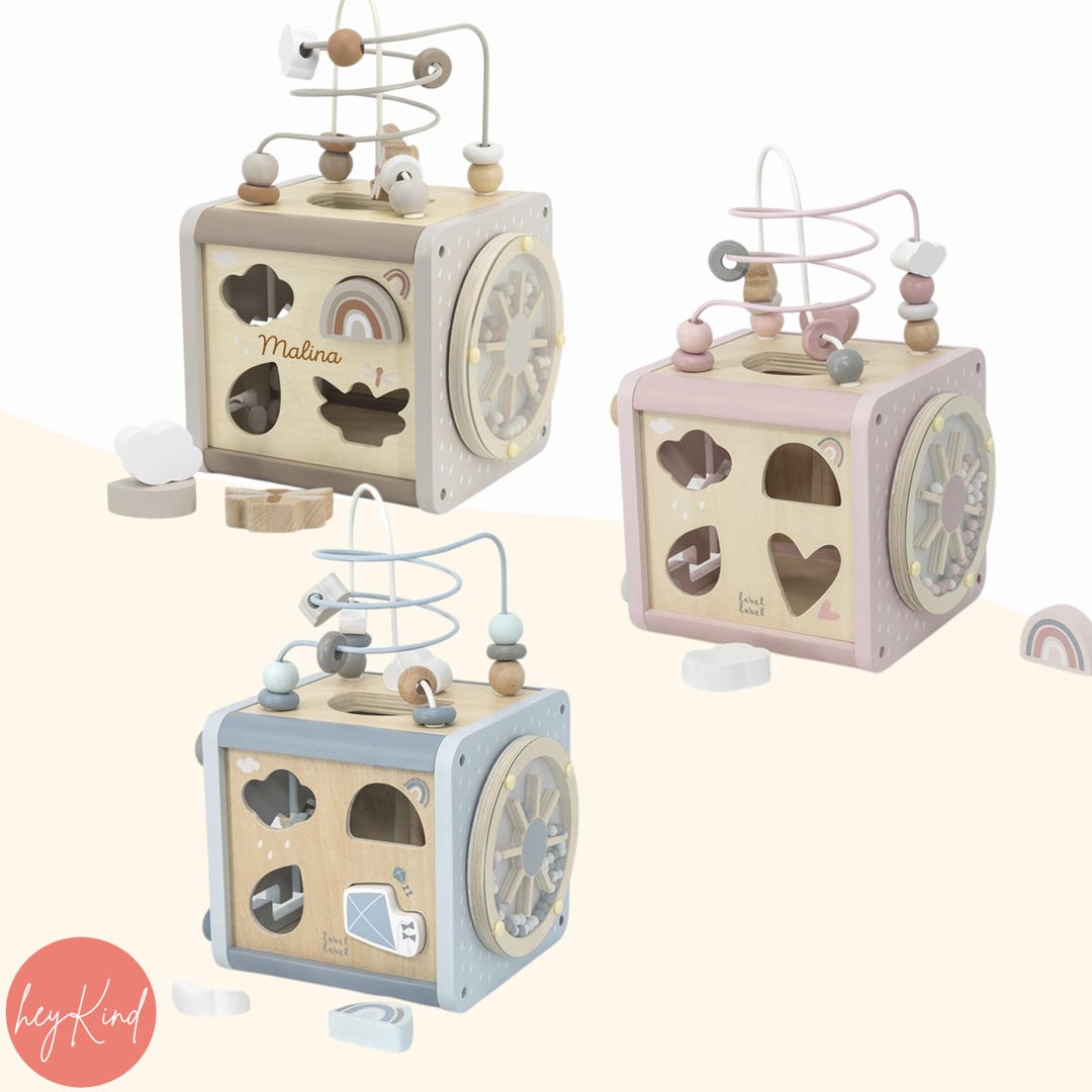 Motor Skills Cube Baby Large, Christening Gift Girl Boy, Montessori Toy ...