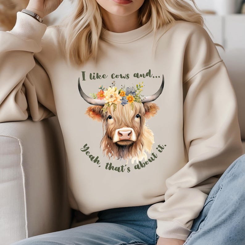 Cow Yeah Cute Highland Cow Crewneck Sweatshirt - Unisex Heavy Blend - Etsy